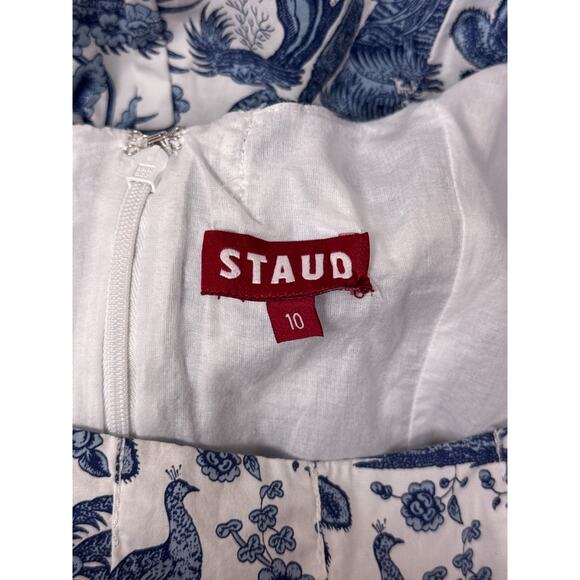 STAUD Wells Dress 10 Womens Blue Toile Cotton Printed Mini - Picture 7 of 8